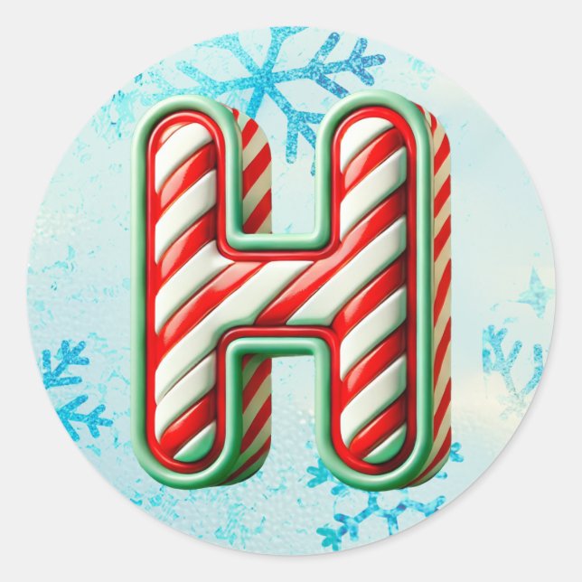 Candy Cane Christmas "H" Sticker, Festive Stripes Classic Round Sticker (Front)