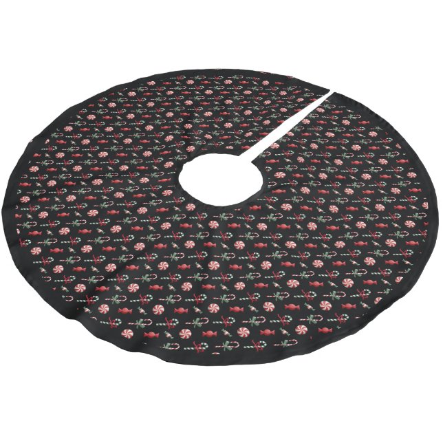Candy Cane Christmas Holiday Brushed Polyester Tree Skirt (Angled)