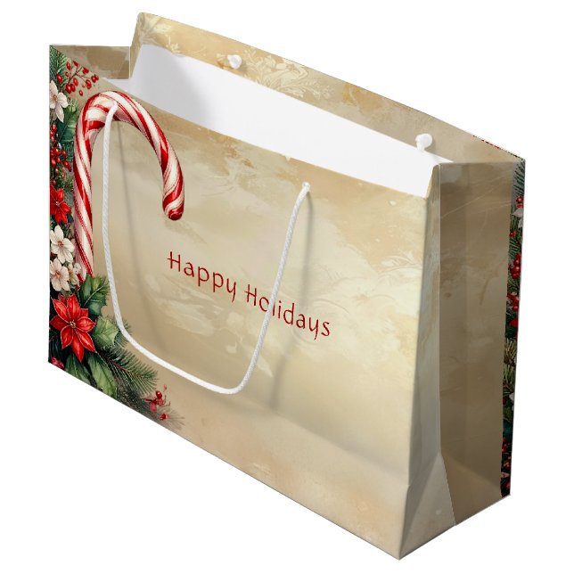 Candy Cane Christmas Holiday Gift Bag (Front Angled)