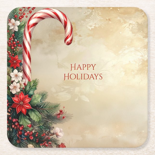 Candy Cane Christmas Holiday Paper Coaster (Front)