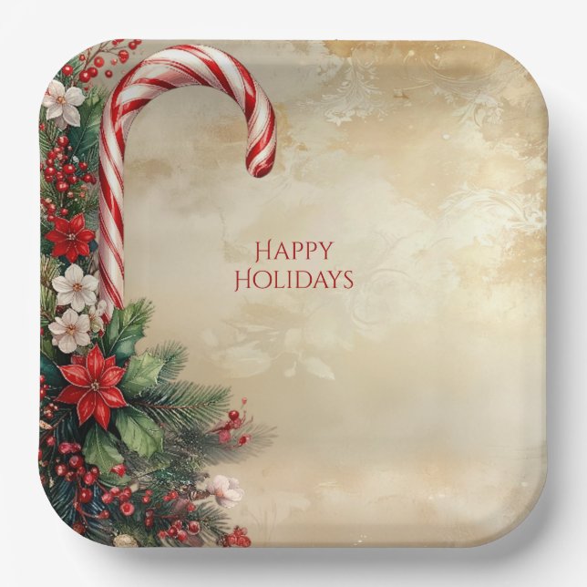Candy Cane Christmas Holiday Paper Plate (Front)