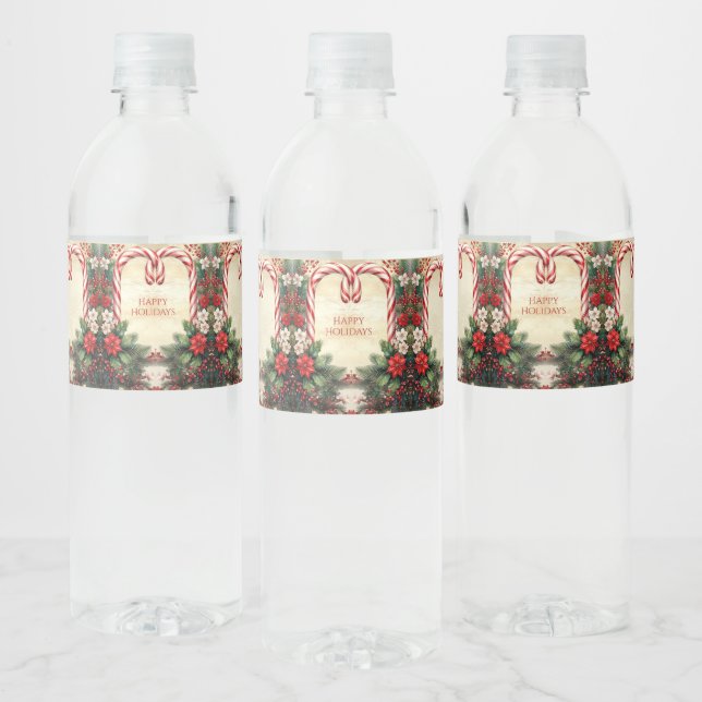 Candy Cane Christmas Holiday Water Bottle Label (Bottles)