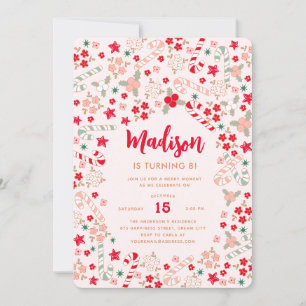 Candy Cane Christmas Holidays Birthday Party Invitation