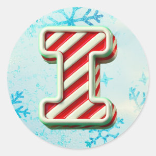 Candy Cane Christmas "I" Sticker, Festive Stripes Classic Round Sticker
