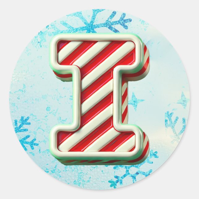 Candy Cane Christmas "I" Sticker, Festive Stripes Classic Round Sticker (Front)