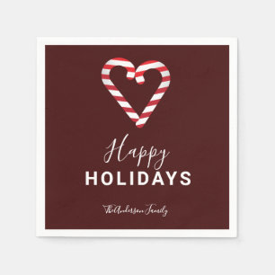 Candy Cane Christmas Minimal Red Happy Holidays Napkin