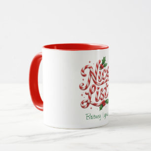 Candy Cane Christmas Nice List Mug