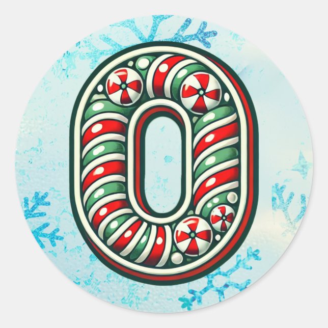 Candy Cane Christmas "O" Sticker, Festive Stripes Classic Round Sticker (Front)