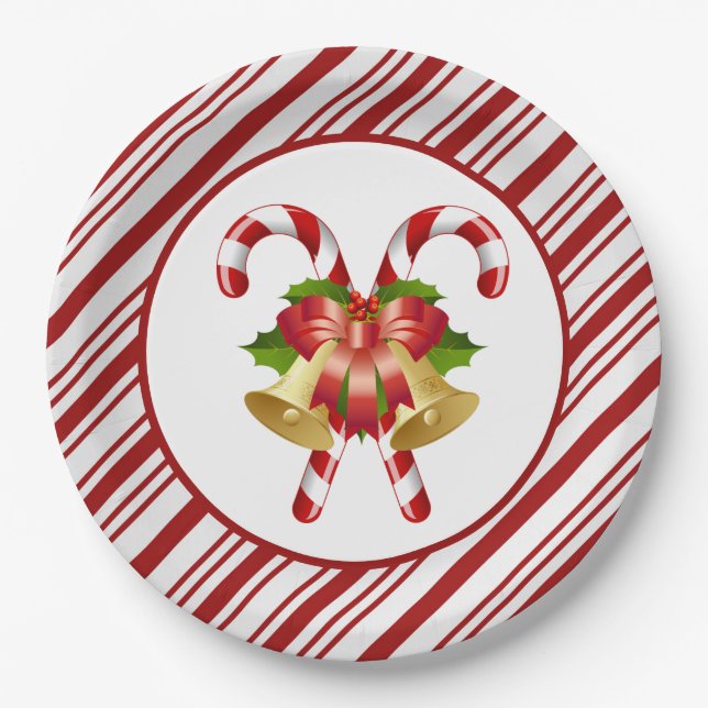 Candy Cane Christmas Paper Plates (Front)