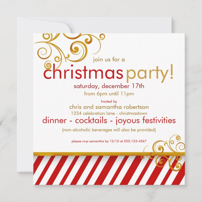 Candy Cane Christmas Party  Invitation (Front)