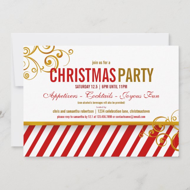 Candy Cane Christmas Party Invitation (Front)