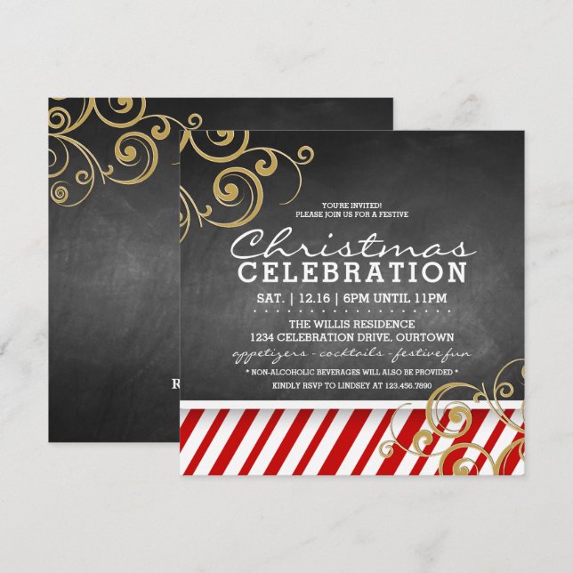 Candy Cane Christmas Party  Invitation (Front/Back)