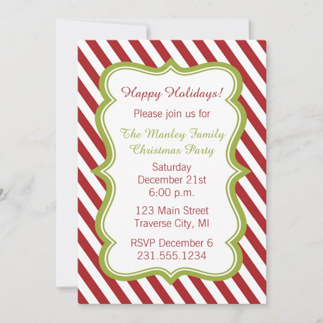 Candy Cane Christmas Party Invitation (Front)