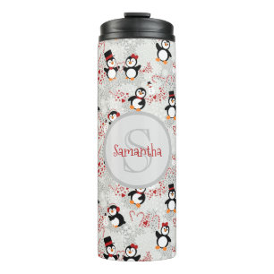 Candy Cane Christmas Penguins Personalised Name Thermal Tumbler