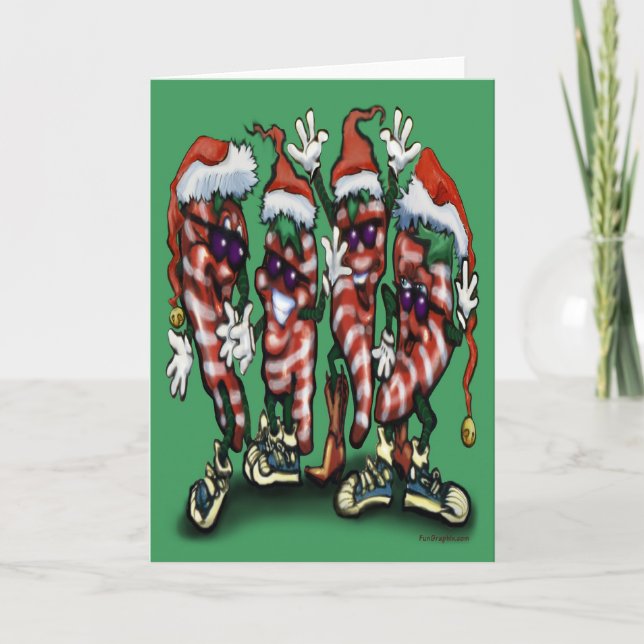 Candy Cane Christmas Peppers Holiday Card (Front)