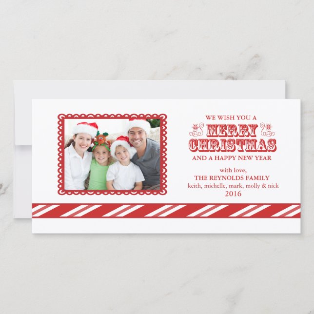 Candy Cane Christmas Photo Card (Front)