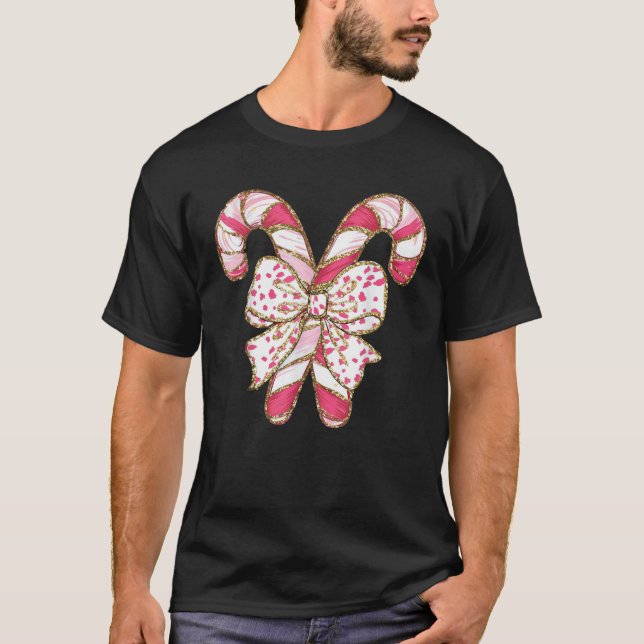 Candy Cane Christmas Pink Coquette Holiday Christm T-Shirt (Front)