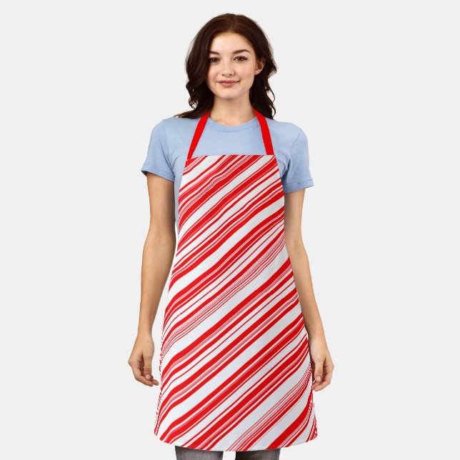 Candy Cane Christmas Red Xmas All-Over Print Apron (Worn)