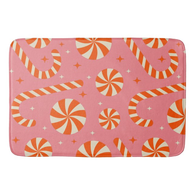 Candy cane Christmas retro pattern        Bath Mat (Front)