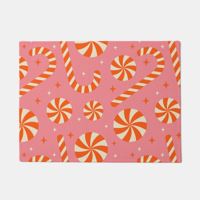 Candy cane Christmas retro pattern         Doormat (Front)