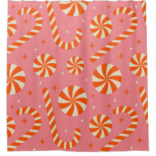 Candy cane Christmas retro pattern Shower Curtain