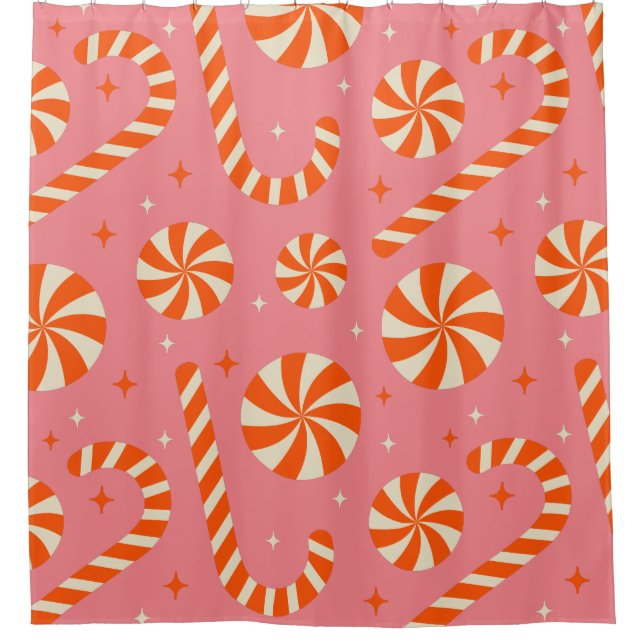 Candy cane Christmas retro pattern        Shower Curtain (Front)