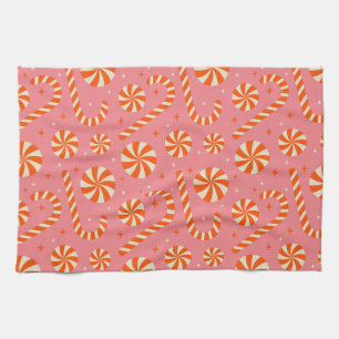 Candy cane Christmas retro pattern  Tea Towel