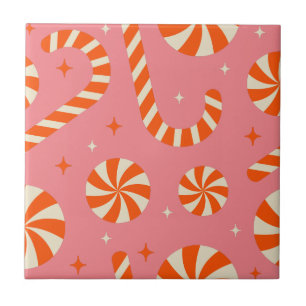 Candy cane Christmas retro pattern Tile