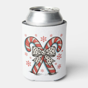 Candy Cane Christmas Season Bow Xmas Holiday Can Cooler