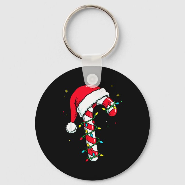 Candy Cane Christmas Shirt Santa Hat Family Matchi Key Ring (Front)