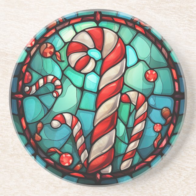 Candy Cane Christmas Stained Glass Coaster (Front)