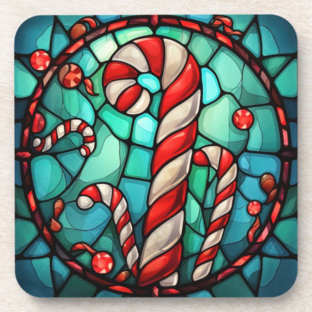 Candy Cane Christmas Stained Glass Coaster (Front)