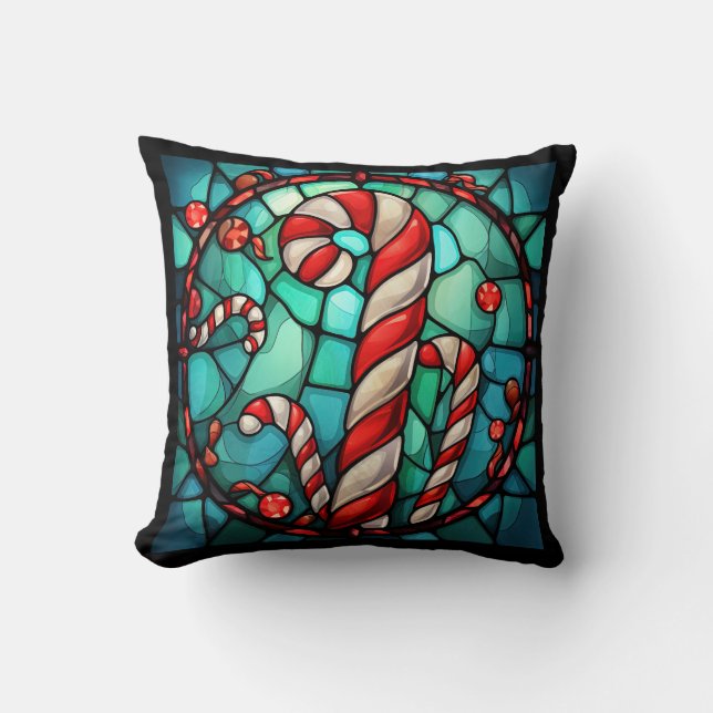 Candy Cane Christmas Stained Glass Cushion (Front)