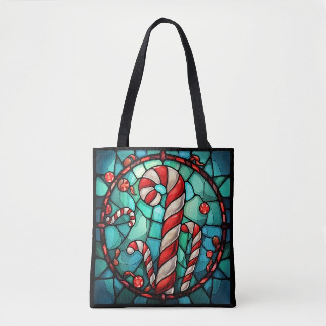 Candy Cane Christmas Stained Glass Tote Bag (Front)