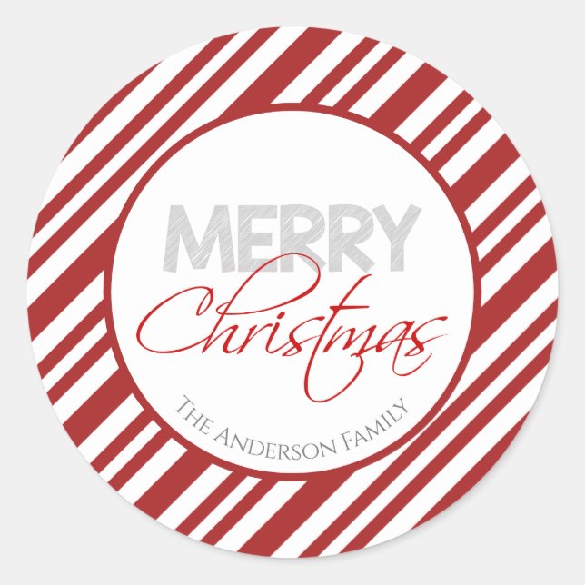 Candy Cane Christmas Stripe | Custom Classic Round Sticker (Front)