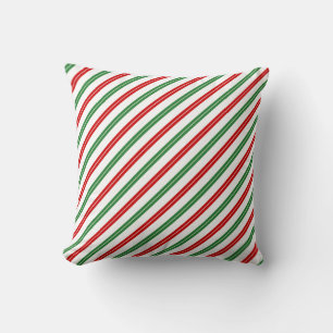 Candy Cane Christmas Stripes Red Green Cushion
