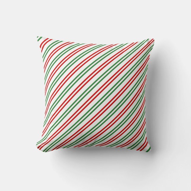 Candy Cane Christmas Stripes Red Green Cushion (Front)