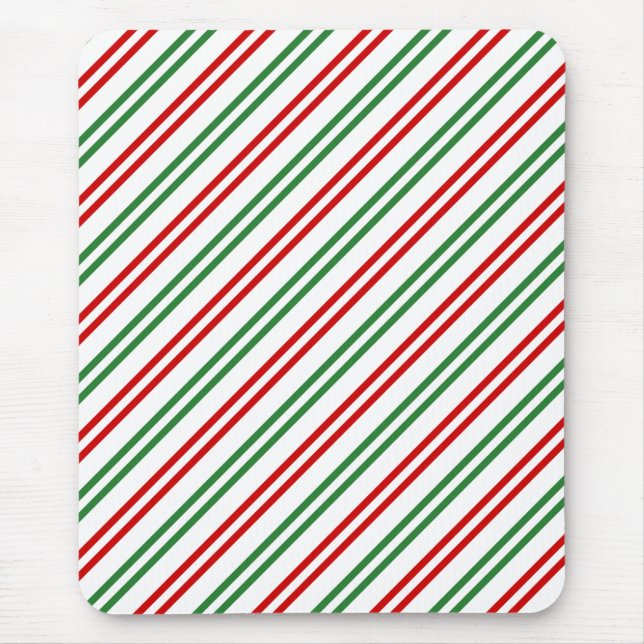 Candy Cane Christmas Stripes Red Green Mouse Mat (Front)