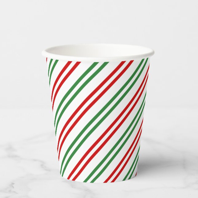Candy Cane Christmas Stripes Red Green Paper Cups (Front)