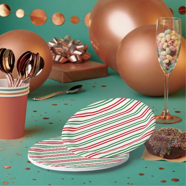 Candy Cane Christmas Stripes Red Green Paper Plate (Multi)