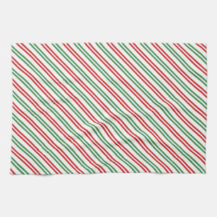 Candy Cane Christmas Stripes Red Green Tea Towel