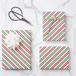 Candy Cane Christmas Stripes Red Green Wrapping Paper Sheet