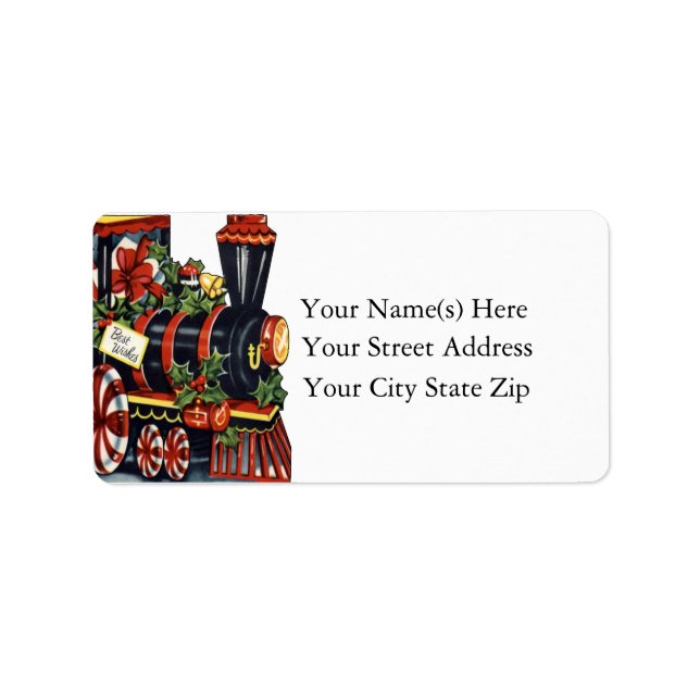 Candy Cane Christmas Train Vintage Christmas Label (Front)