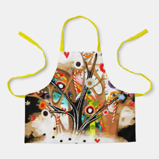 Candy cane Christmas tree birds abstract rainbow Apron