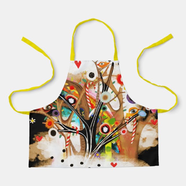 Candy cane Christmas tree birds abstract rainbow Apron (Front)