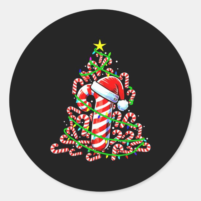 Candy Cane Christmas Tree Lights Santa  Classic Round Sticker (Front)