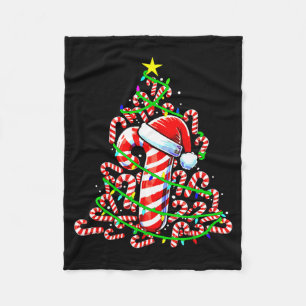 Candy Cane Christmas Tree Lights Santa Fleece Blanket