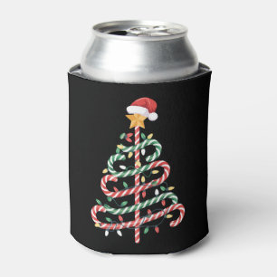 Candy Cane Christmas Tree Lights Santa Hat Xmas Can Cooler