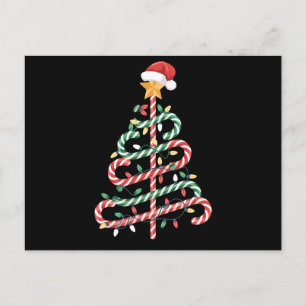 Candy Cane Christmas Tree Lights Santa Hat Xmas Holiday Postcard