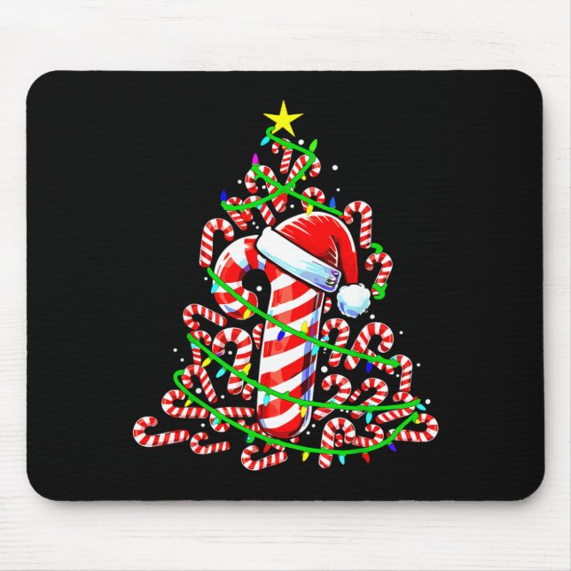 Candy Cane Christmas Tree Lights Santa  Mouse Mat (Front)